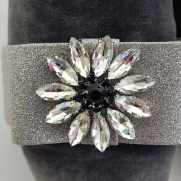 J Crew Grey Silver Jeweled Velvet Flats - Picture 6 of 7